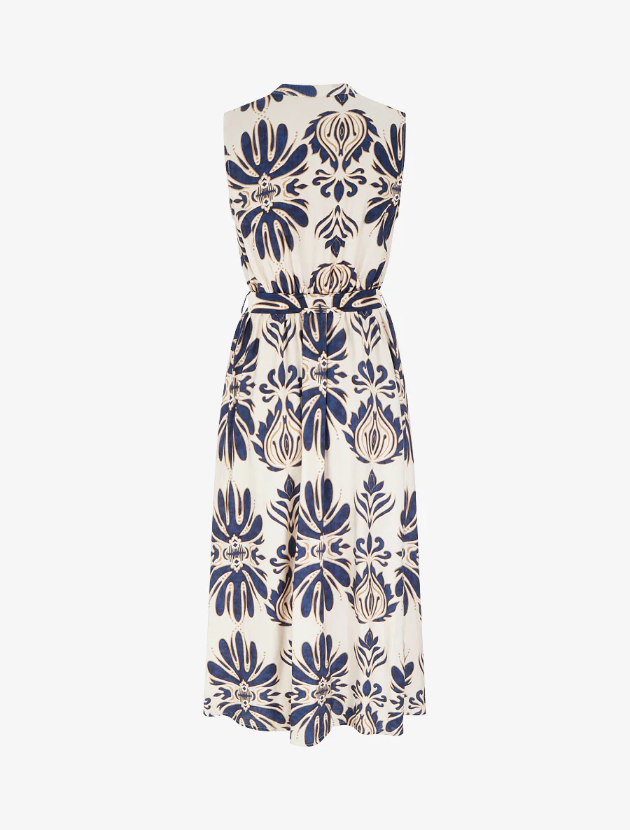 Lange jurk met ikat-print en decoratieve knopen - Marine - Image 2