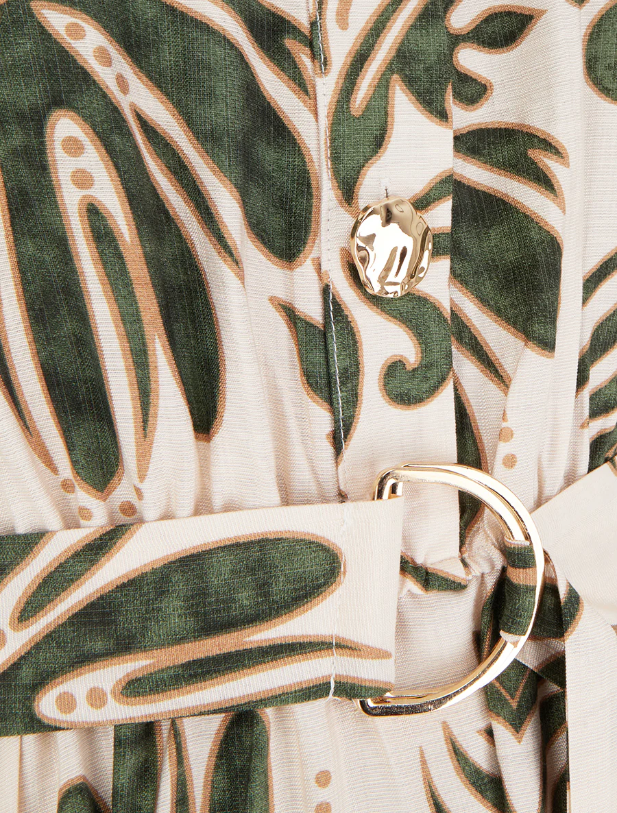Lange jurk met ikat-print en decoratieve knopen - Groen - Image 3