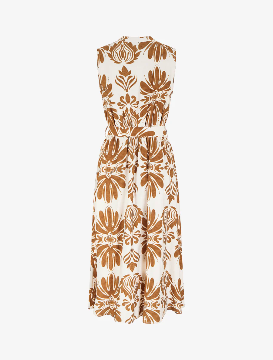 Lange jurk met ikat-print en decoratieve knopen - Kameel - Image 2