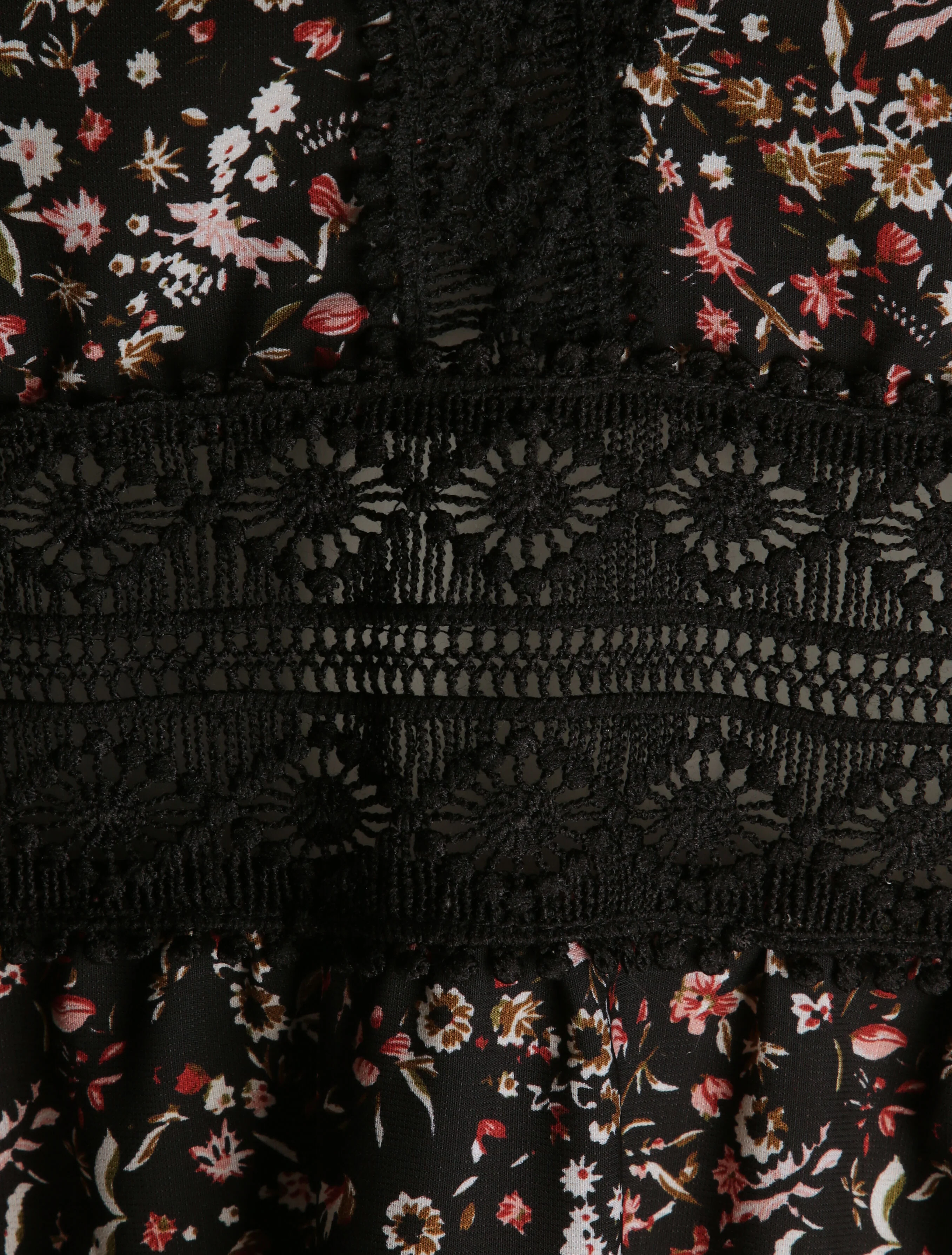 Lange jurk met kleine bloemenprint en kanten V-hals - Zwart - Image 3