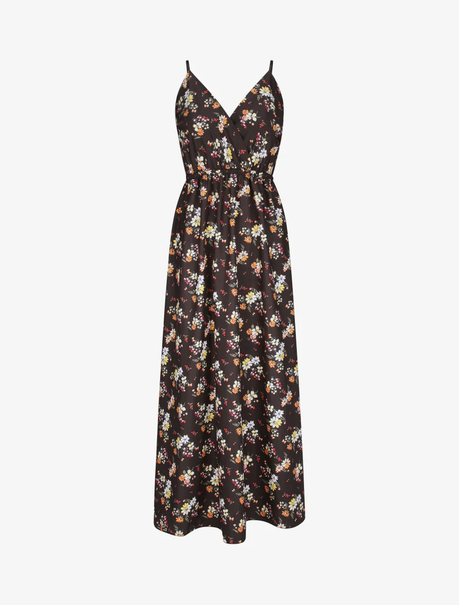 Lange jurk met kleine bloemenprint - Zwart