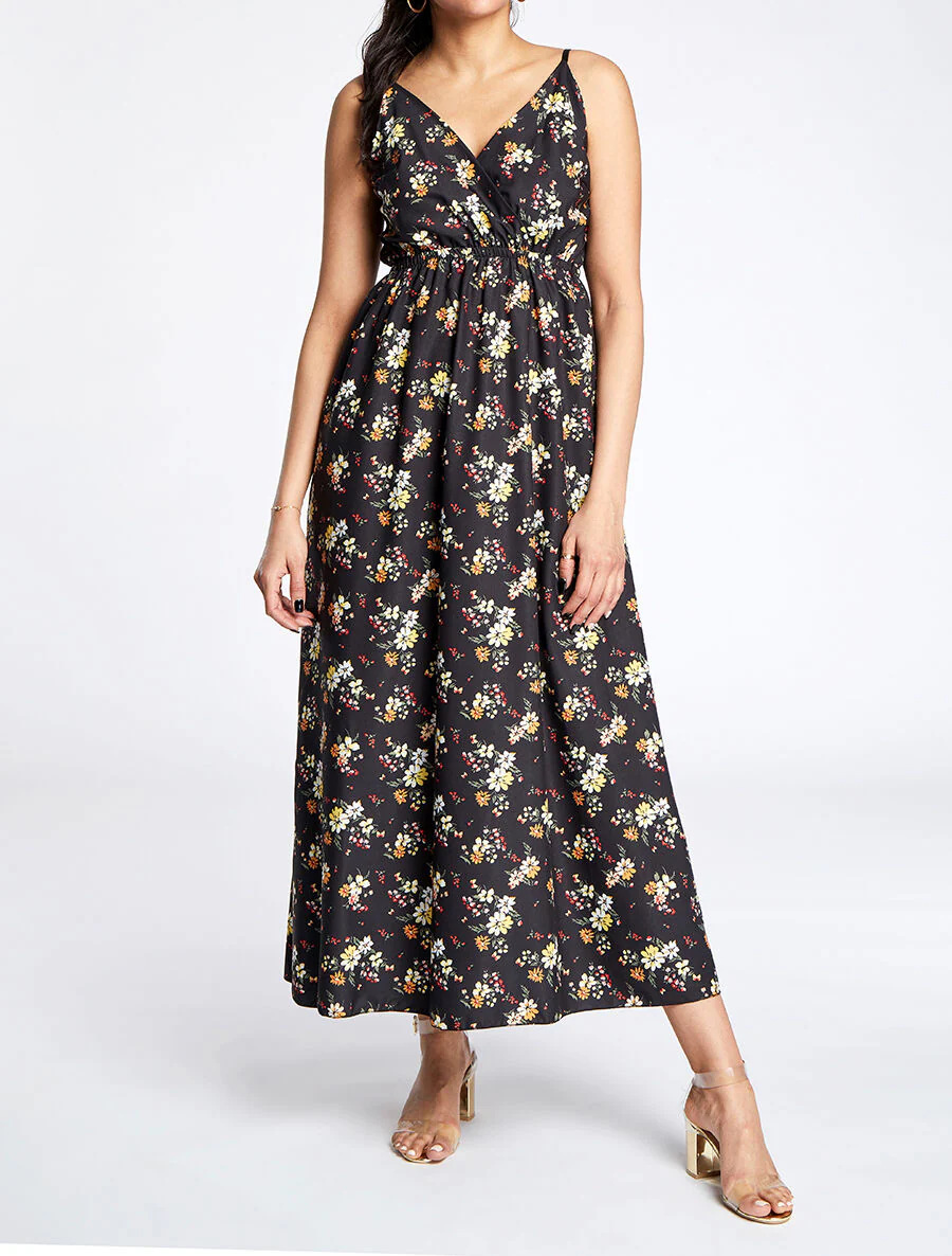 Lange jurk met kleine bloemenprint - Zwart - Image 4