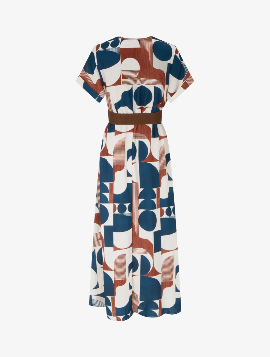 Lange jurk met korte mouwen en grafische print - Eendenblauw - Image 2