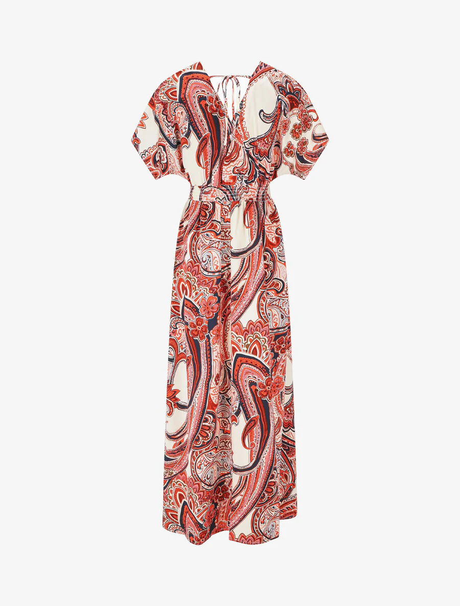 Lange jurk met korte mouwen en paisleyprint - Rood - Image 2
