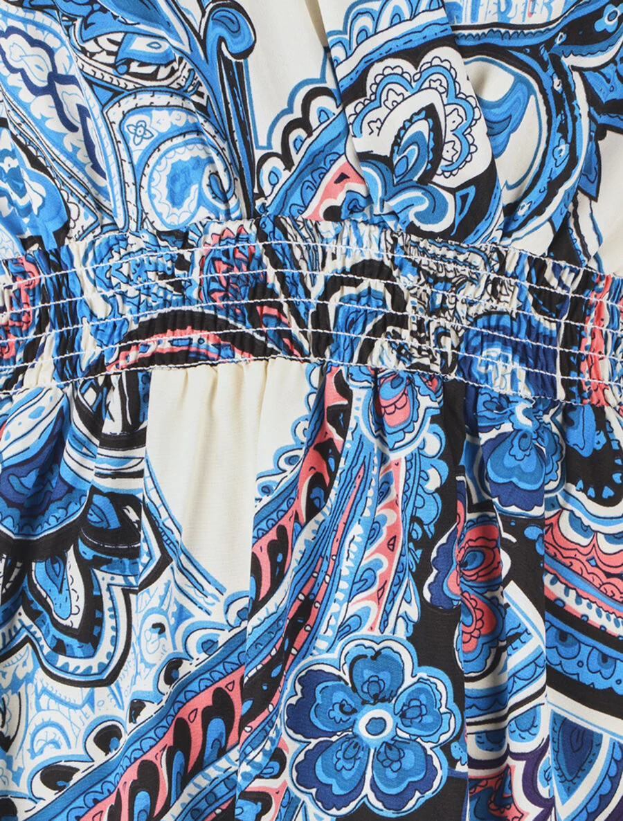 Lange jurk met korte mouwen en paisleyprint - blauw - Image 3