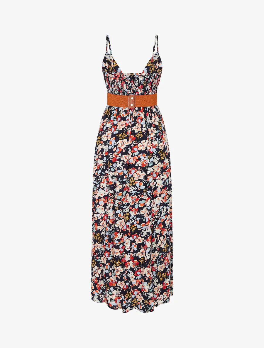 Lange jurk met lentebloemenprint - Marineblauw - Image 2
