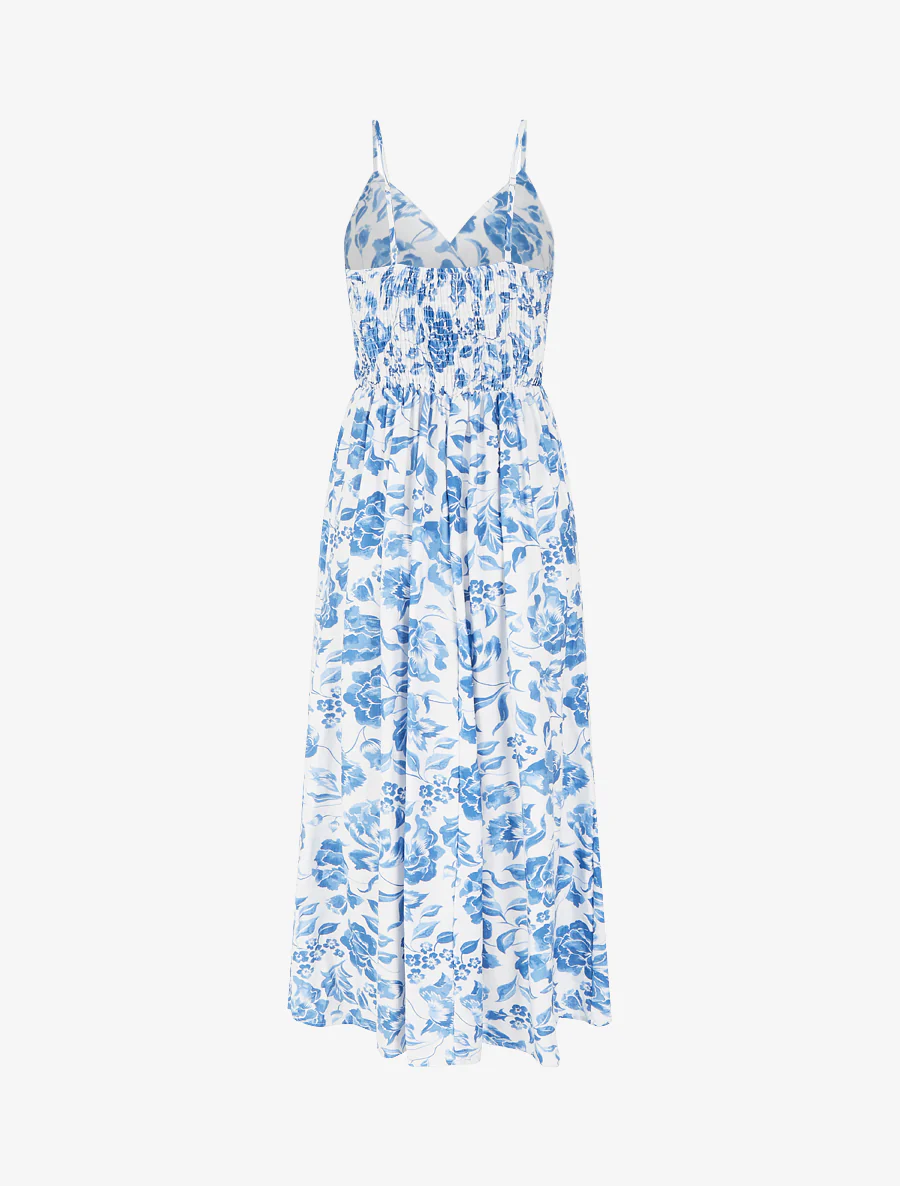 Lange jurk met rozenprint - Blauw - Image 2