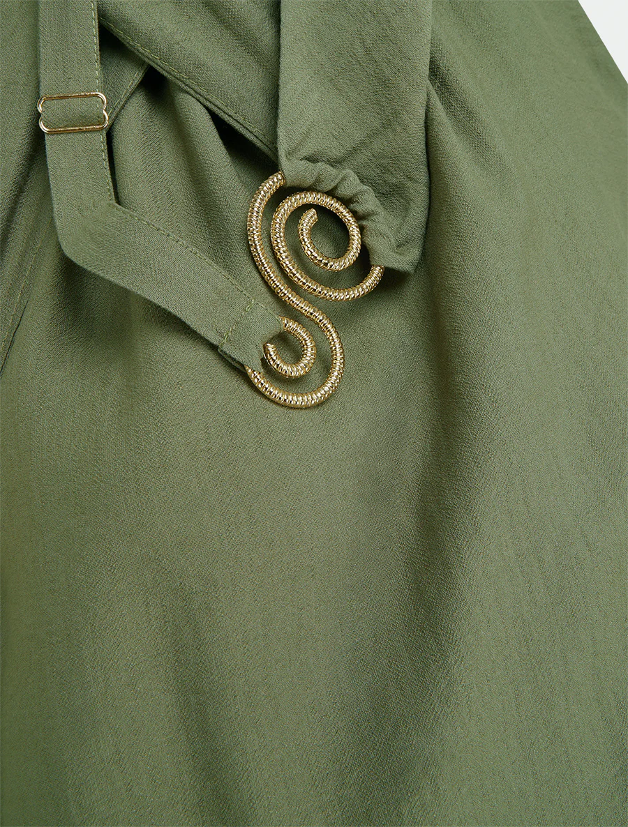 Lange jurk met sierlijke bandjes - Kaki - Image 3