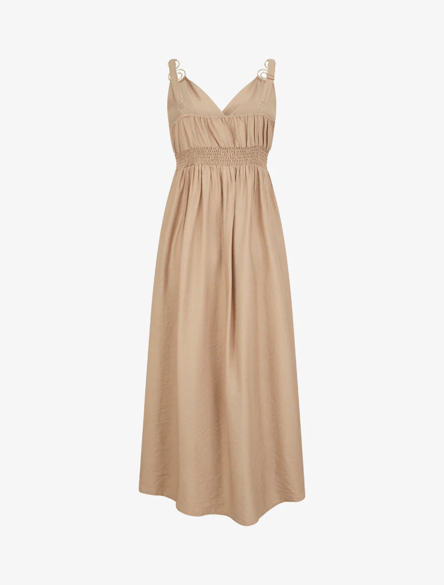 Lange jurk met sierlijke bandjes - Beige - Image 2