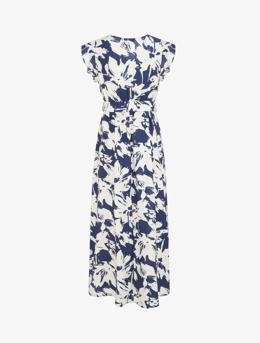 Lange jurk met tropische bloemenprint en korte mouwen - Marine - Image 3