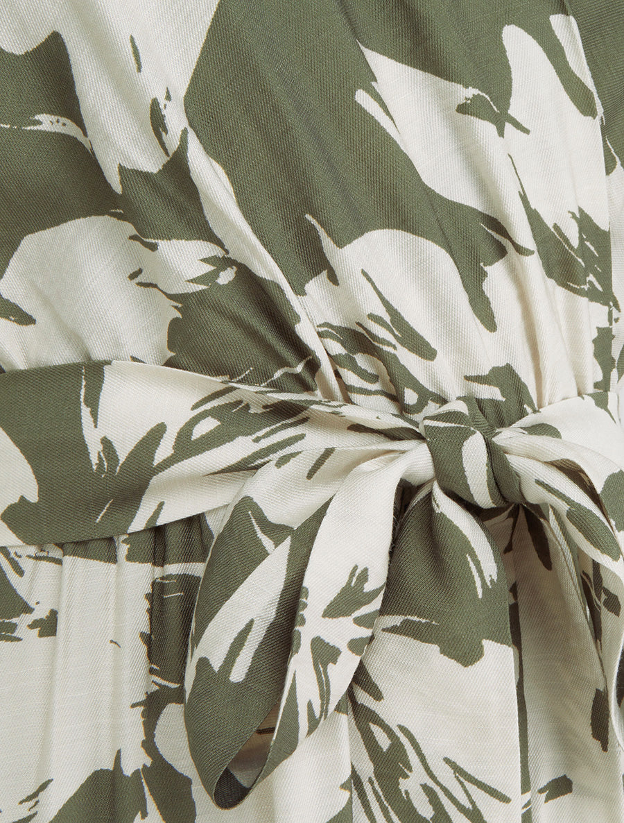 Lange jurk met tropische bloemenprint en korte mouwen - Kaki - Image 3