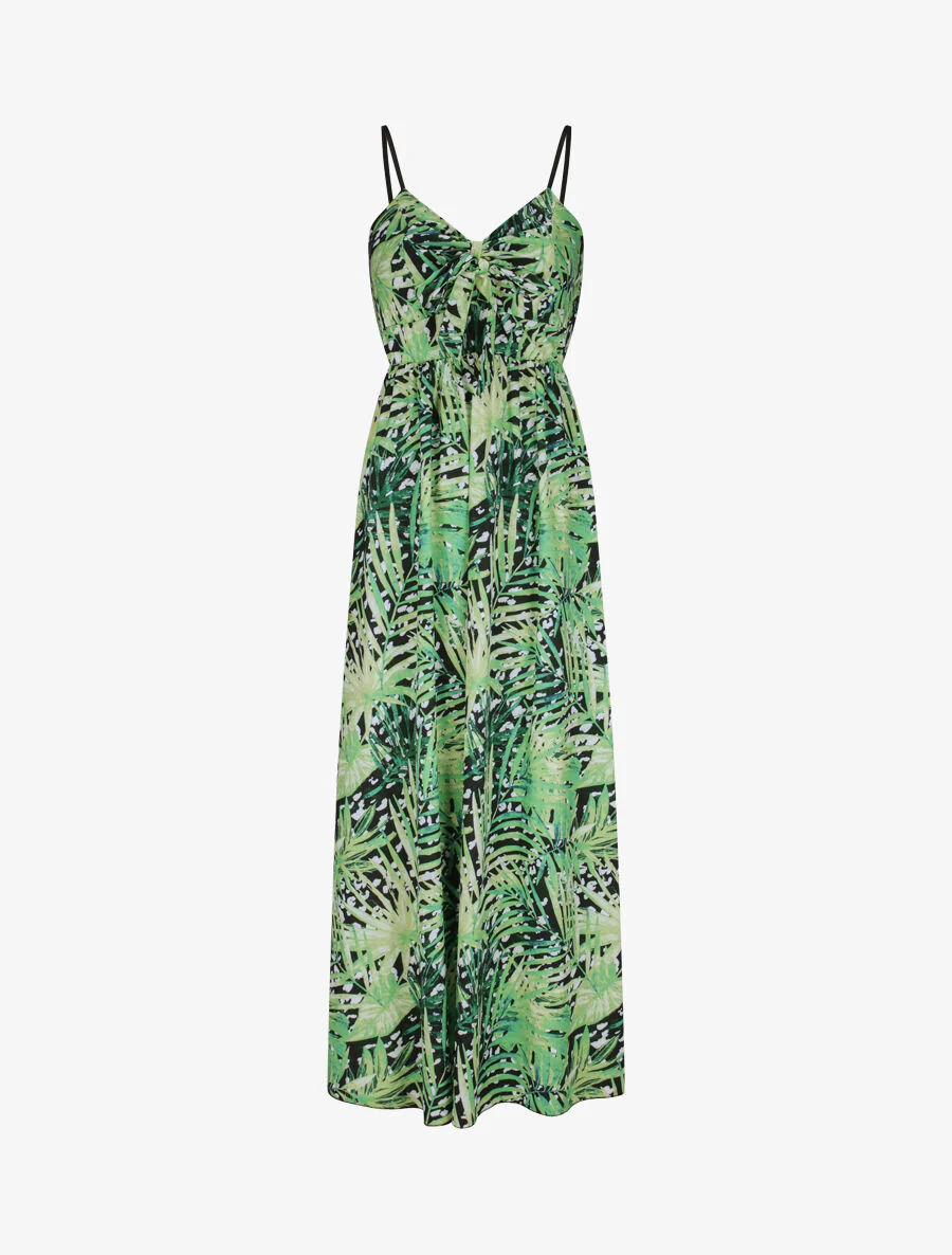 Lange jurk met tropische bloemenprint - Zwart