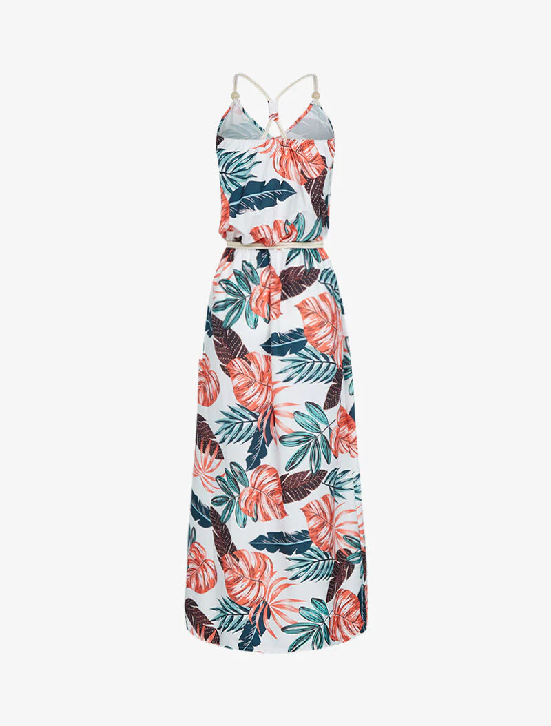Lange jurk met tropische print - wit - Image 2