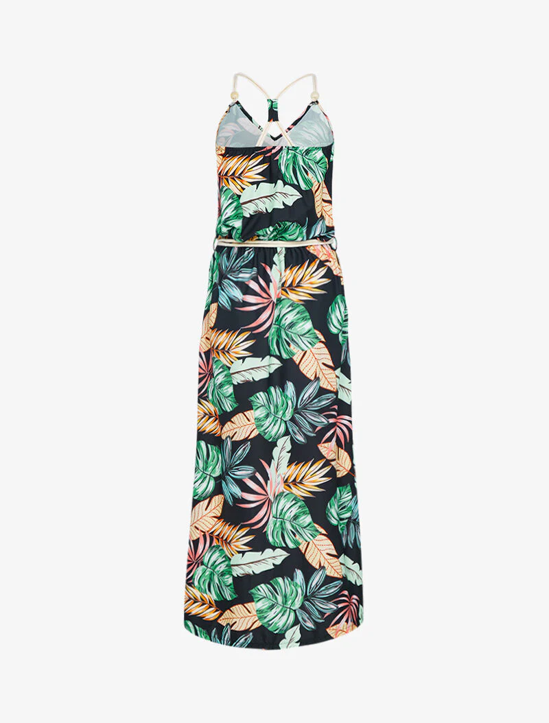 Lange jurk met tropische print - zwart - Image 4