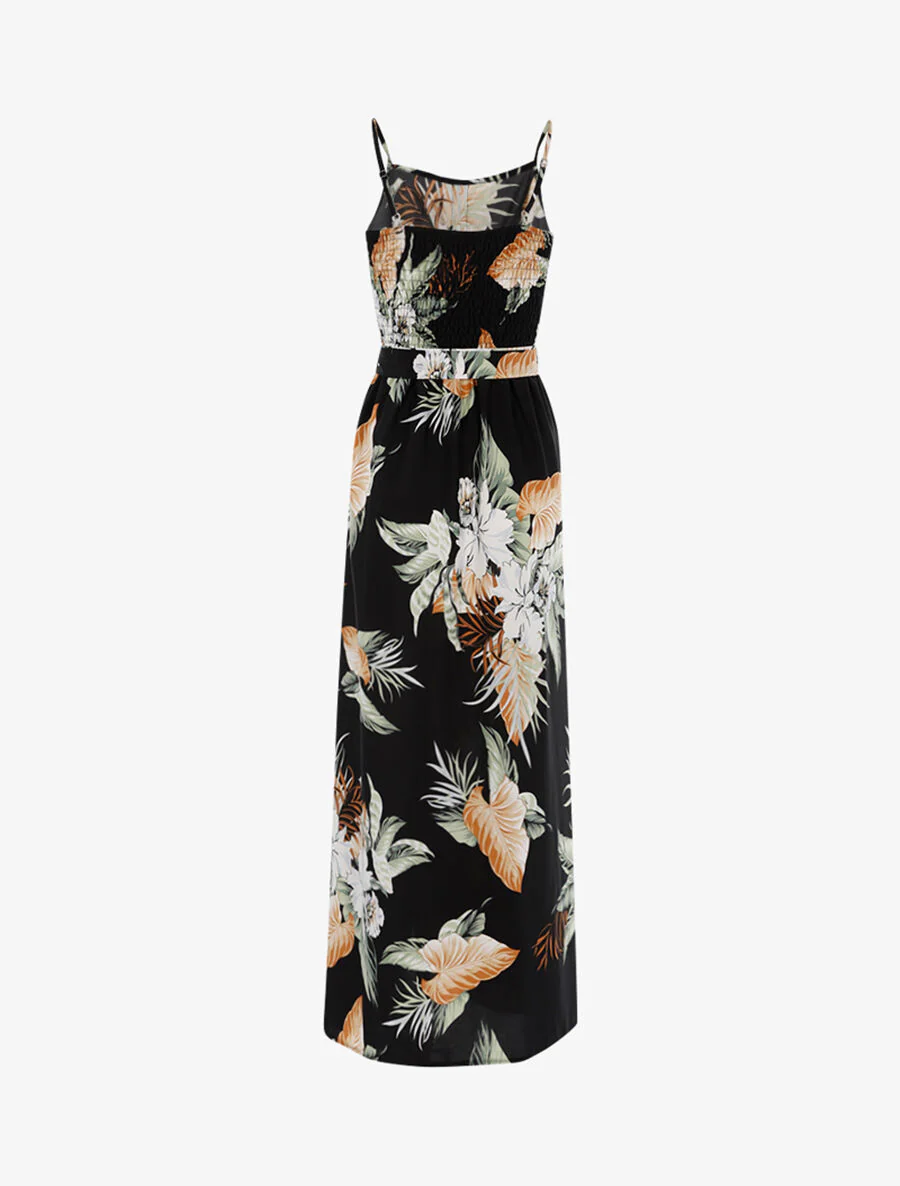 Lange jurk met tropische print - zwart - Image 2