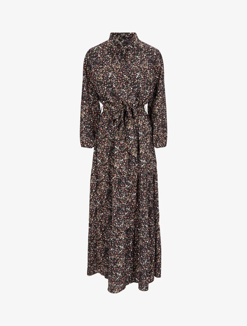 Lange jurk met wilde bloemenprint - Zwart