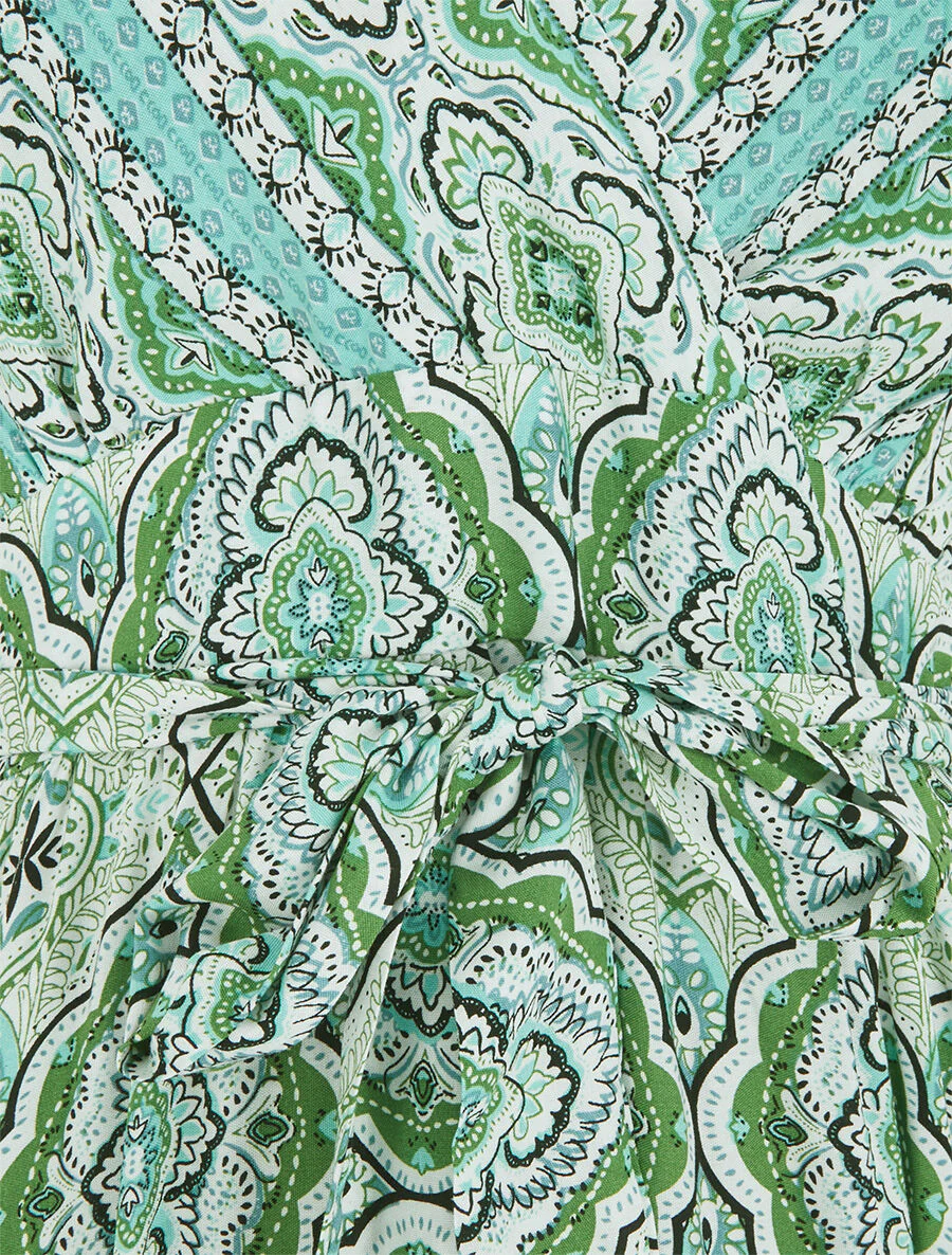 Lange uitlopende jurk met bloemen arabeskenprint en bandjes - Groen - Image 3