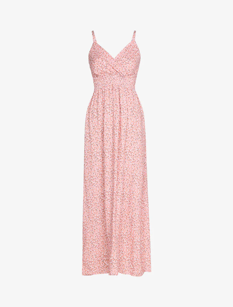 Lange katoenen jurk met bloemenprint - roze