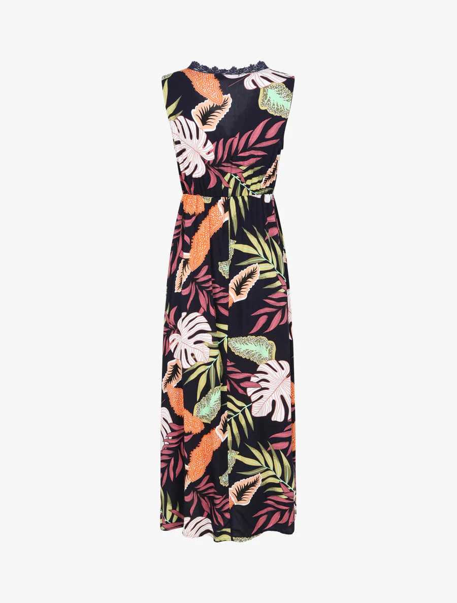 Lange katoenen jurk met tropische bloemenprint - Marine - Image 2
