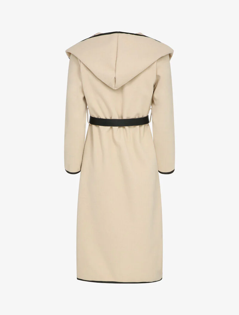 Lange jas met capuchon en voering met boodschappen - Beige - Image 2