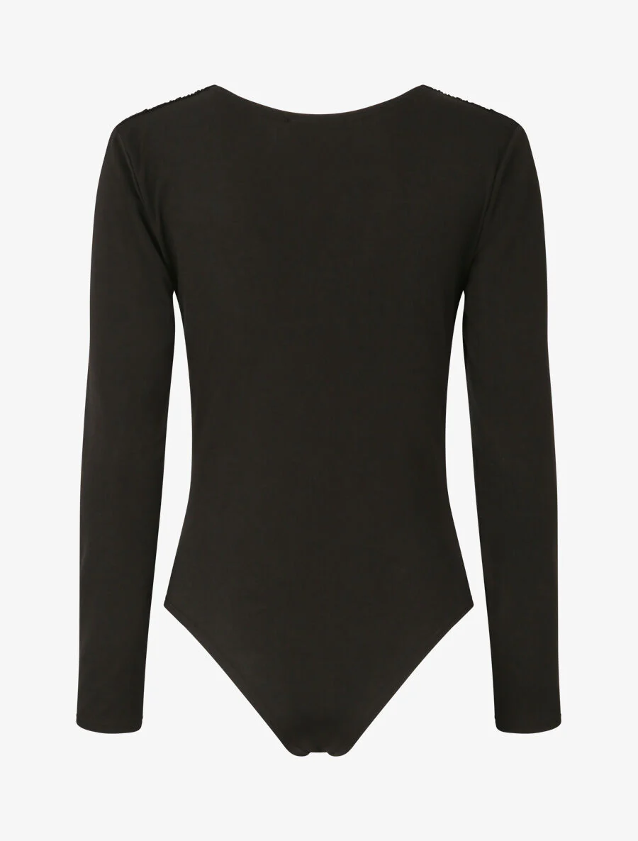 Lange mouw gedrapeerde body - Zwart - Image 2