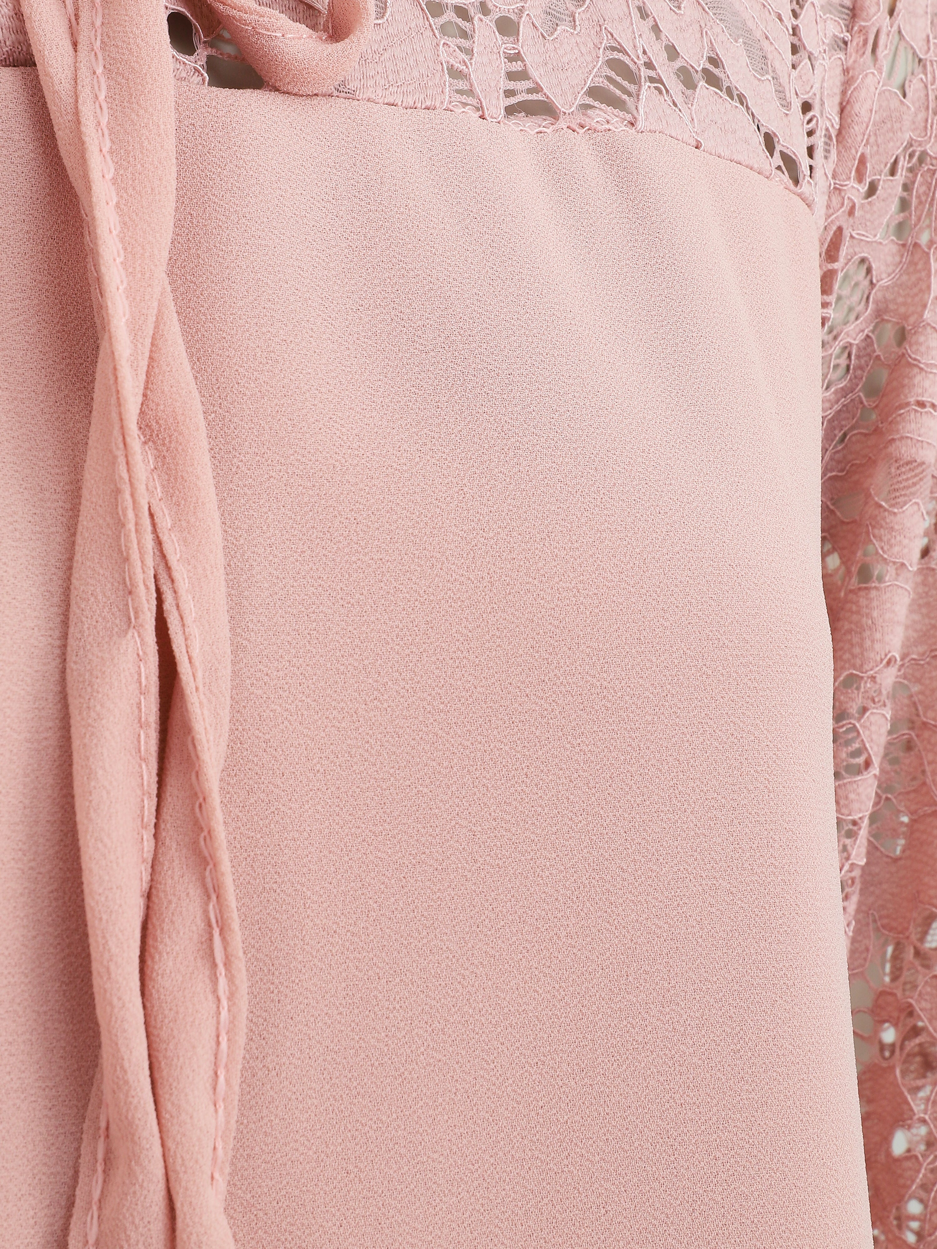 Lange mouwen blouse met kanten gaatjes - Oudroze - Image 3