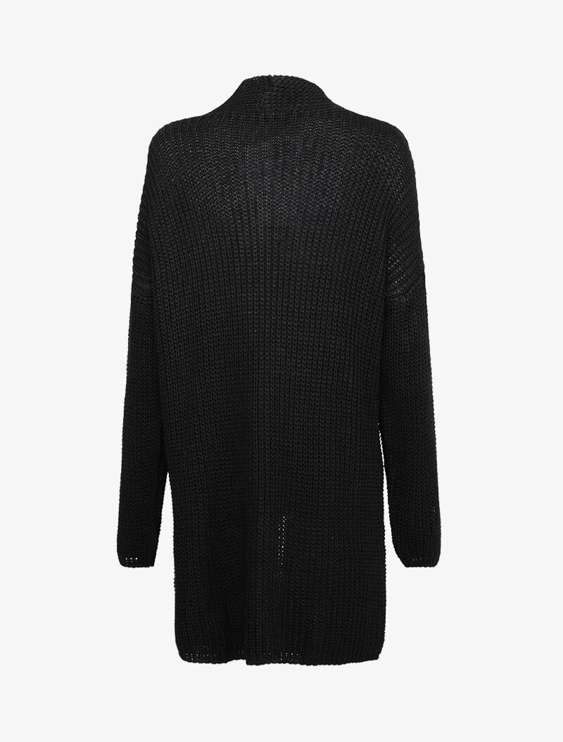 Halflang open vest met rechte kraag - Zwart - Image 2