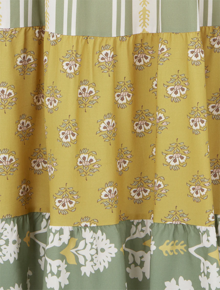 Lange patchwork rok met een uitlopende snit - Olijfgroen - Image 3