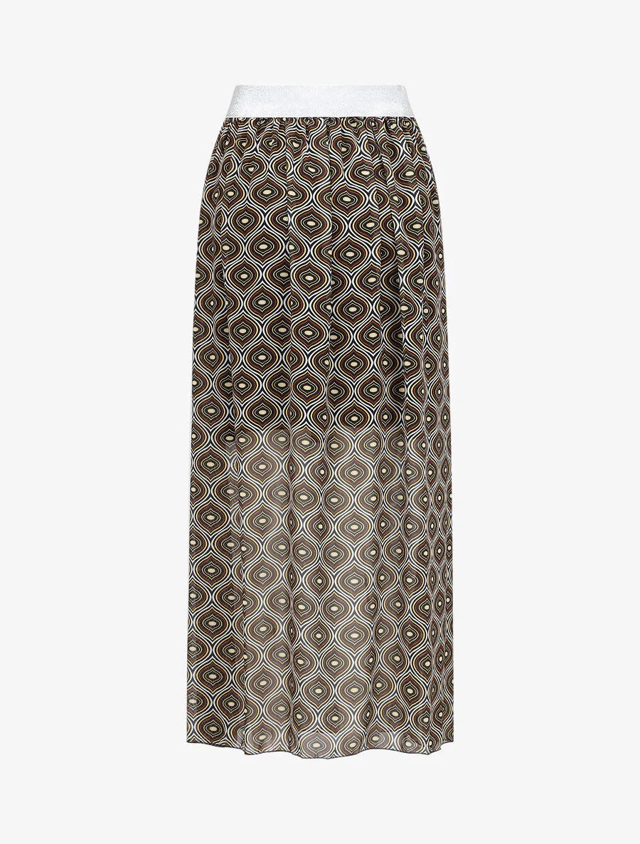 Lange psychédélische geprinte voile rok met contrasterende riem - Zwart - Image 2