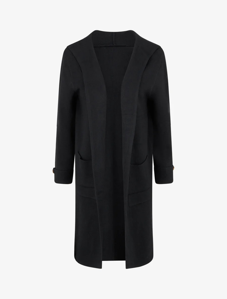 Lange rechte gilet met capuchon - Zwart
