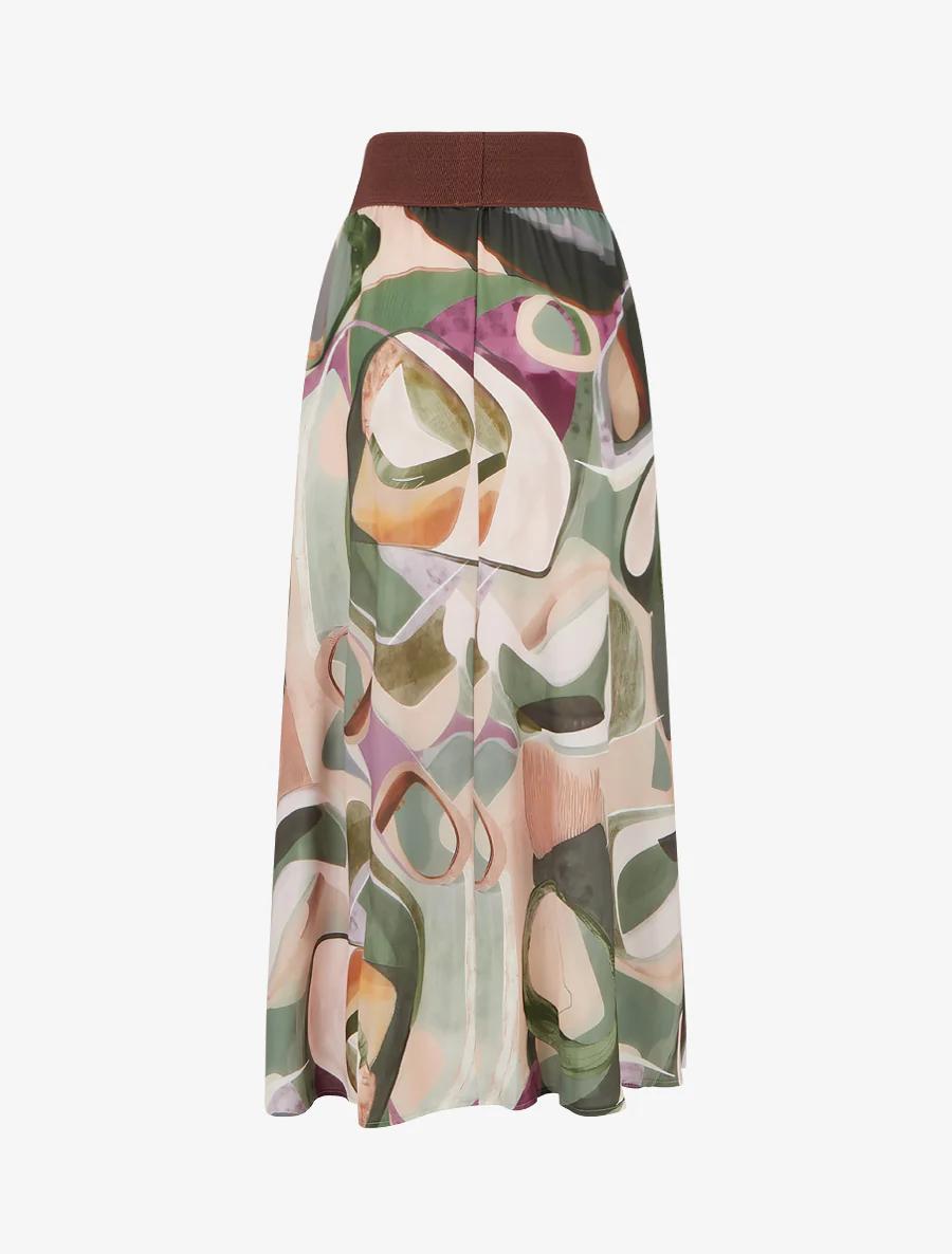 Lange rok met abstracte print en fantasietaille. - Kaki - Image 2