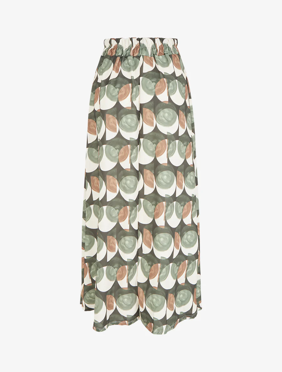 Lange rok met abstracte print en geborduurd detail. - Kaki - Image 2