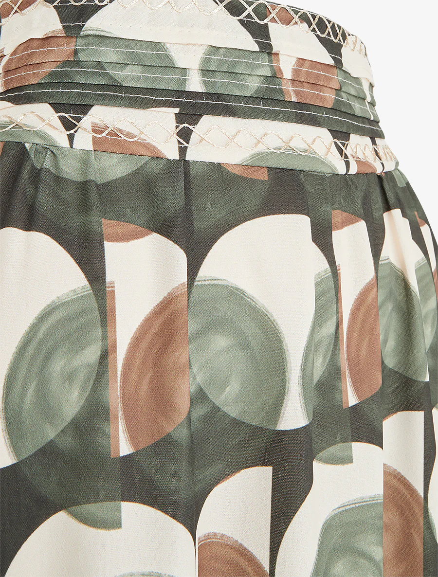 Lange rok met abstracte print en geborduurd detail. - Kaki - Image 3