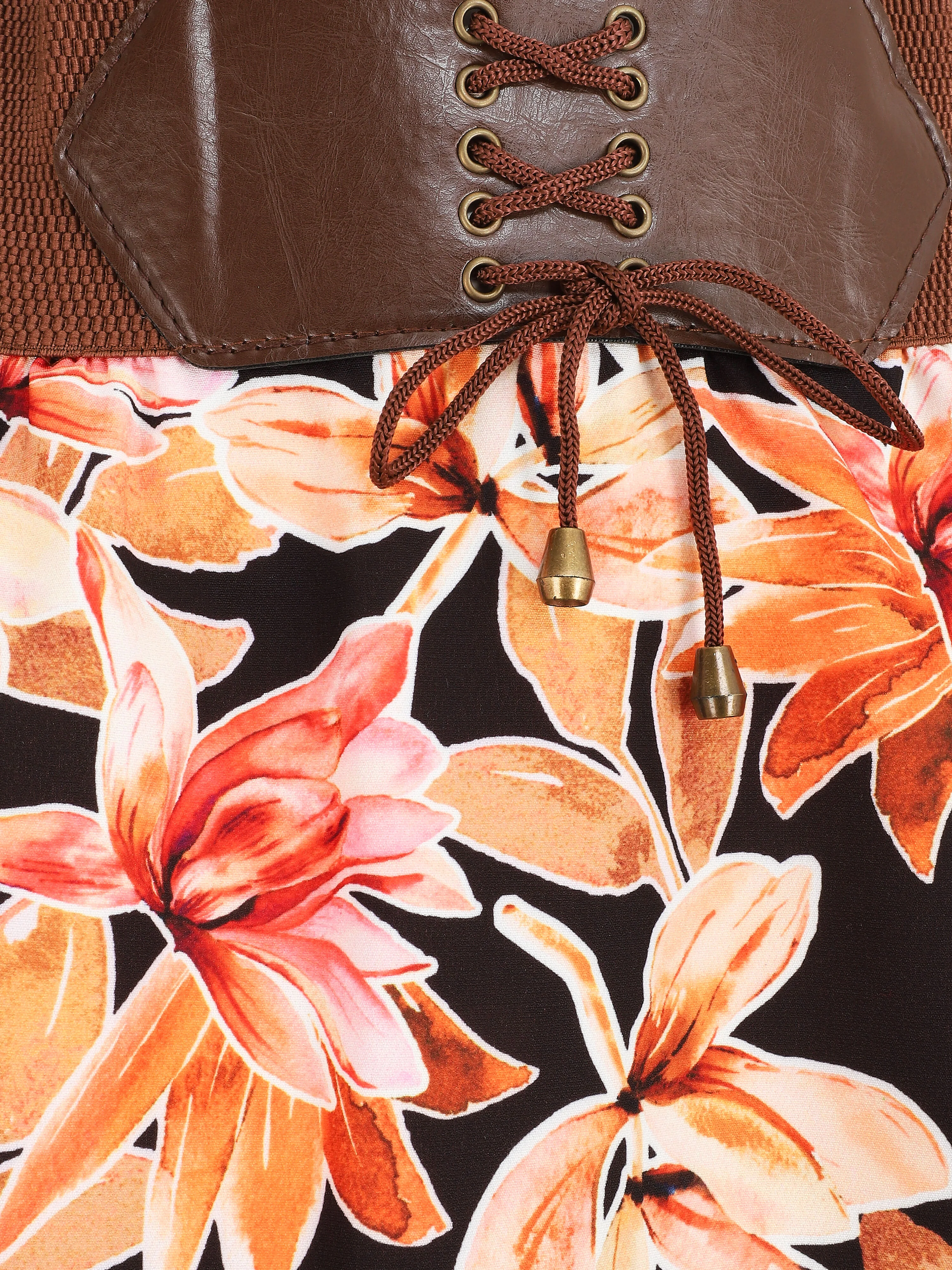 Lange rok met bloemenprint en hoge taille - Zwart - Image 3