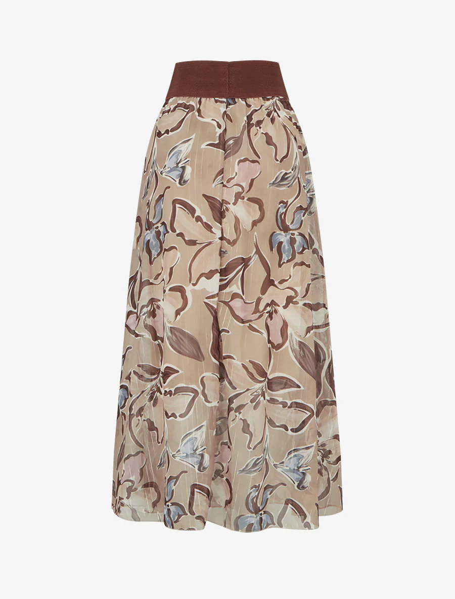 Lange rok met bloemenprint en iriserende strepen - Beige - Image 2