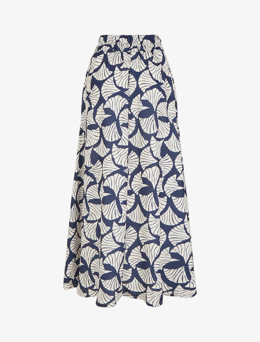 Lange rok met ginkgo-print en geborduurd detail - Marine - Image 2