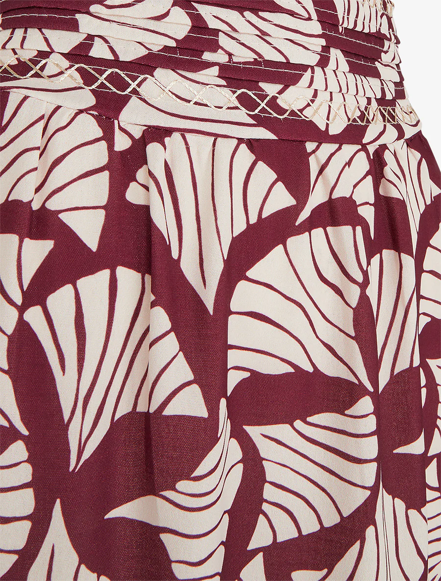Lange rok met ginkgo-print en geborduurd detail - Pruim - Image 3