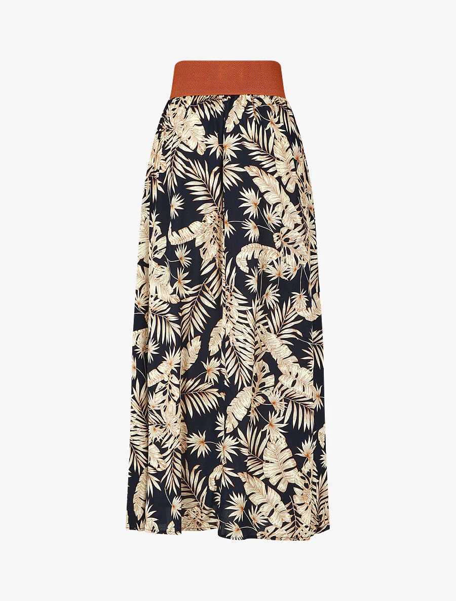 Lange rok met tropische print - Marineblauw - Image 3