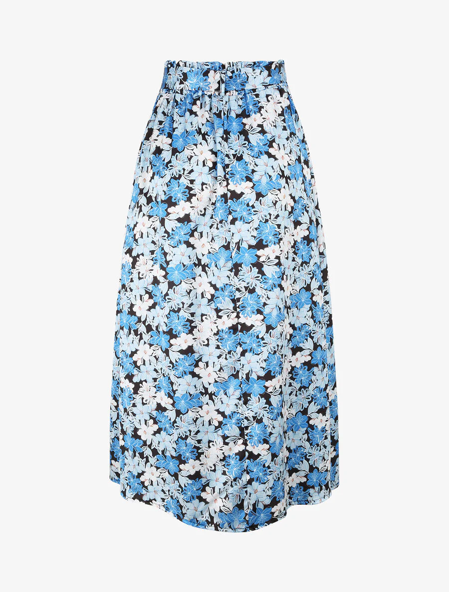 Lange satijnen rok met lisprint - Blauw - Image 2