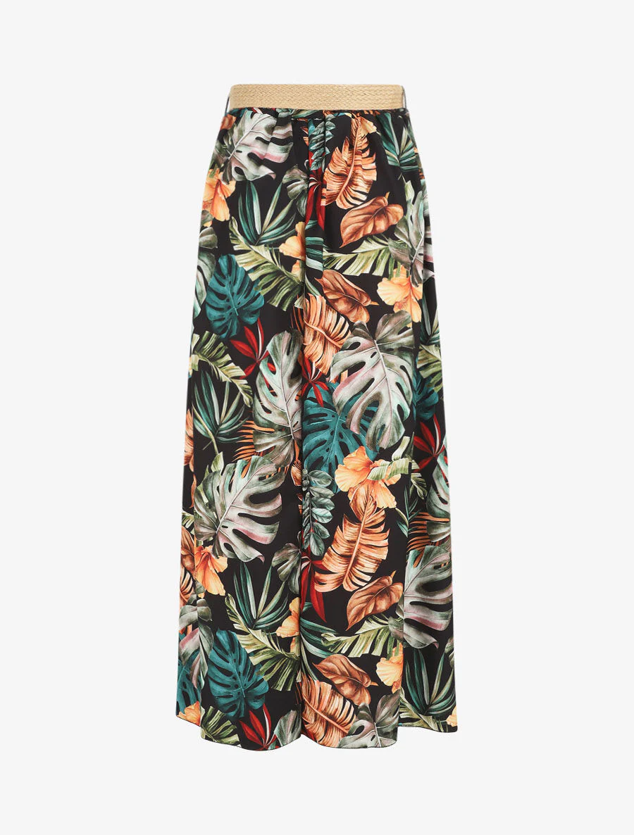 Lange tropische print rok - Zwart - Image 2