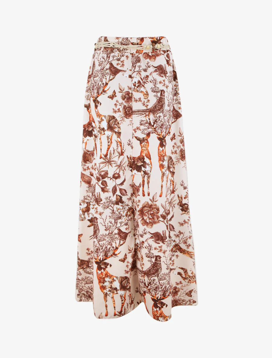 Lange uitlopende geprinte toile de Jouy rok - beige - Image 2