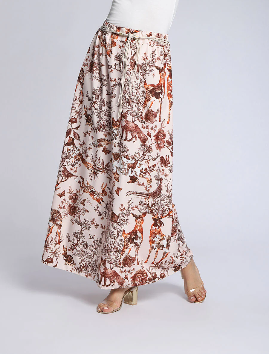 Lange uitlopende geprinte toile de Jouy rok - beige - Image 4