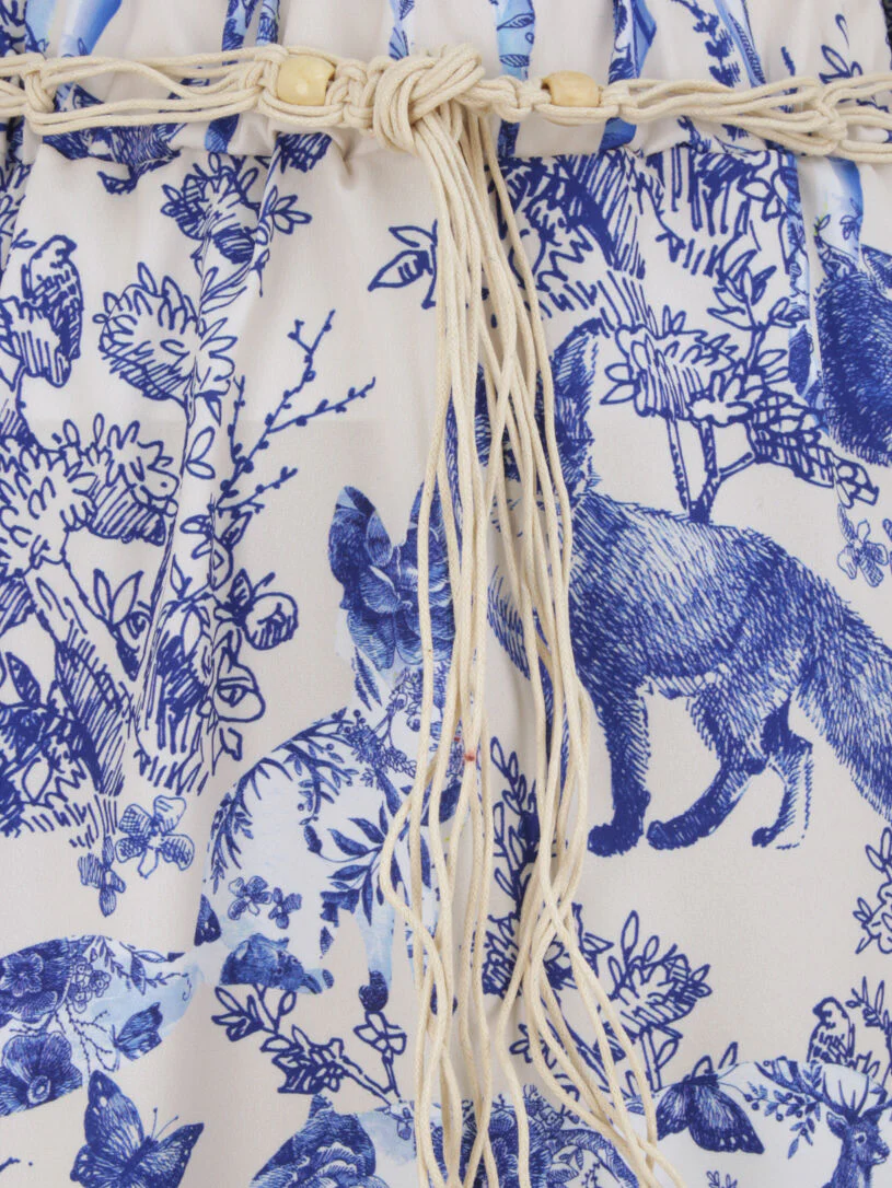 Lange uitlopende geprinte toile de Jouy rok - Blauw - Image 3