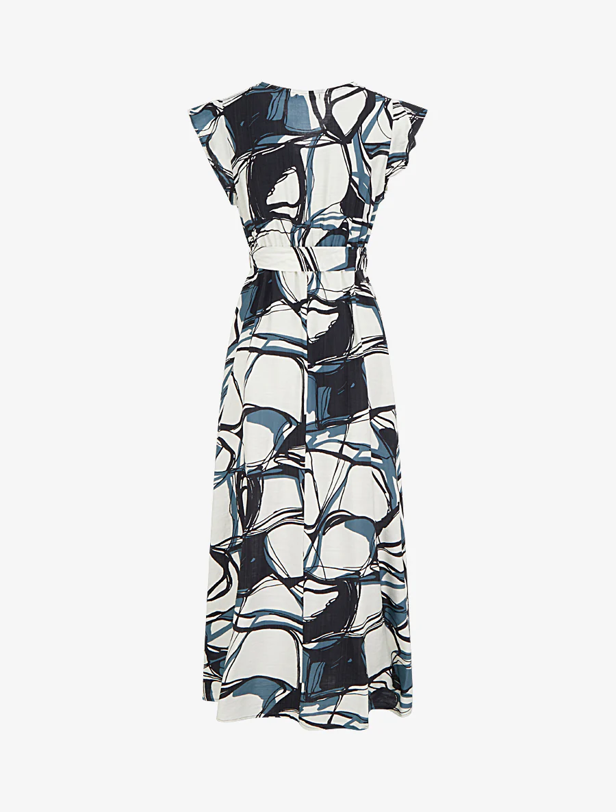 Lange uitlopende jurk met fantasieprint - Blauw/wit - Image 2