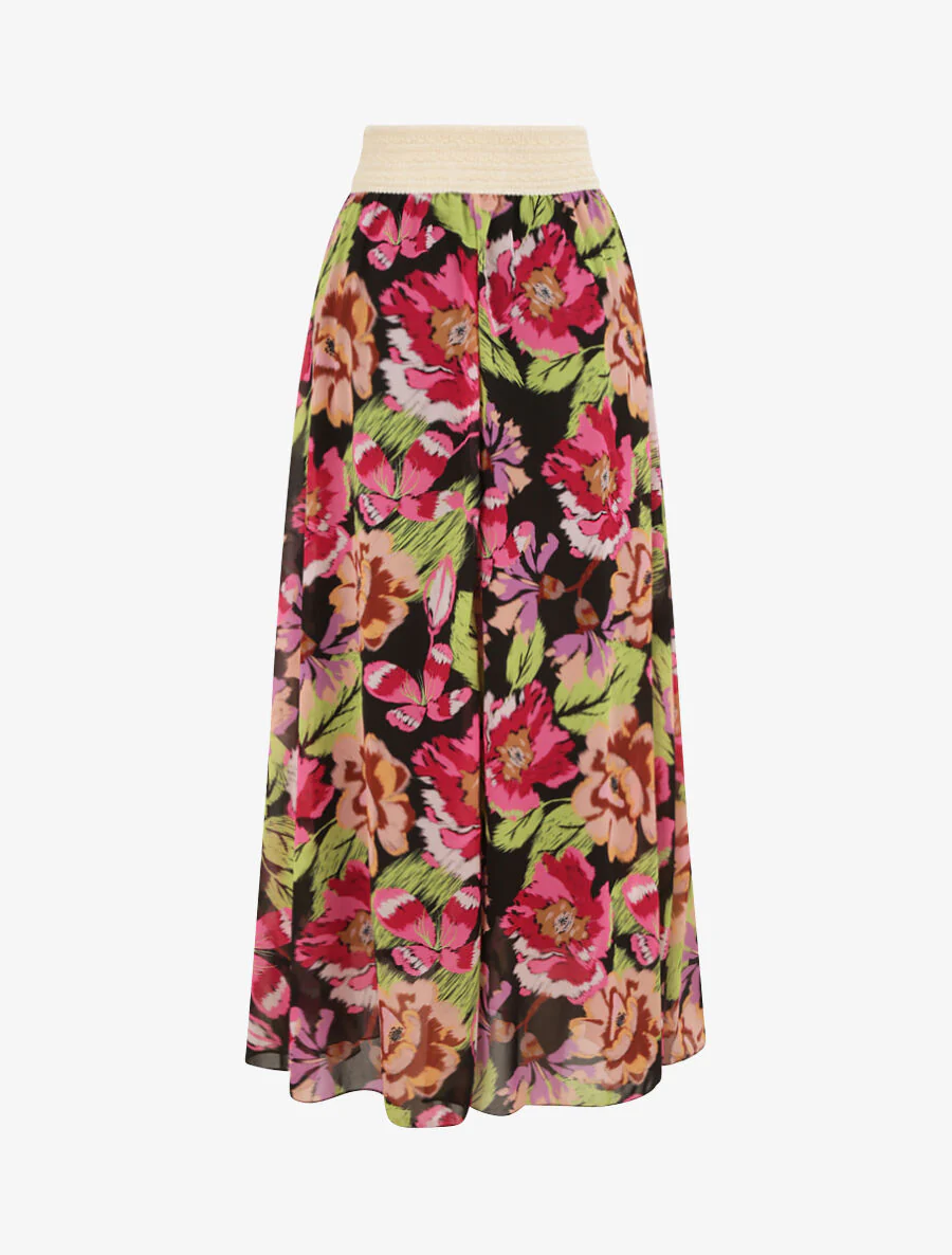 Lange voile rok met abstracte bloemenprint - Zwart - Image 2
