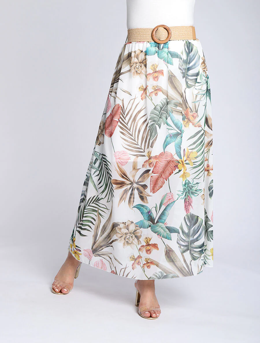 Lange voile rok met tropische bloemenprint - Wit - Image 4
