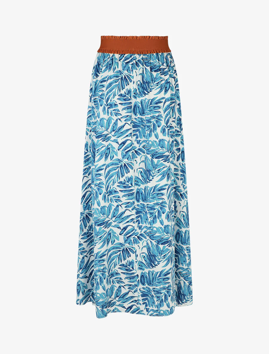 Lange wijduitlopende rok met bladmotief - blauw - Image 2