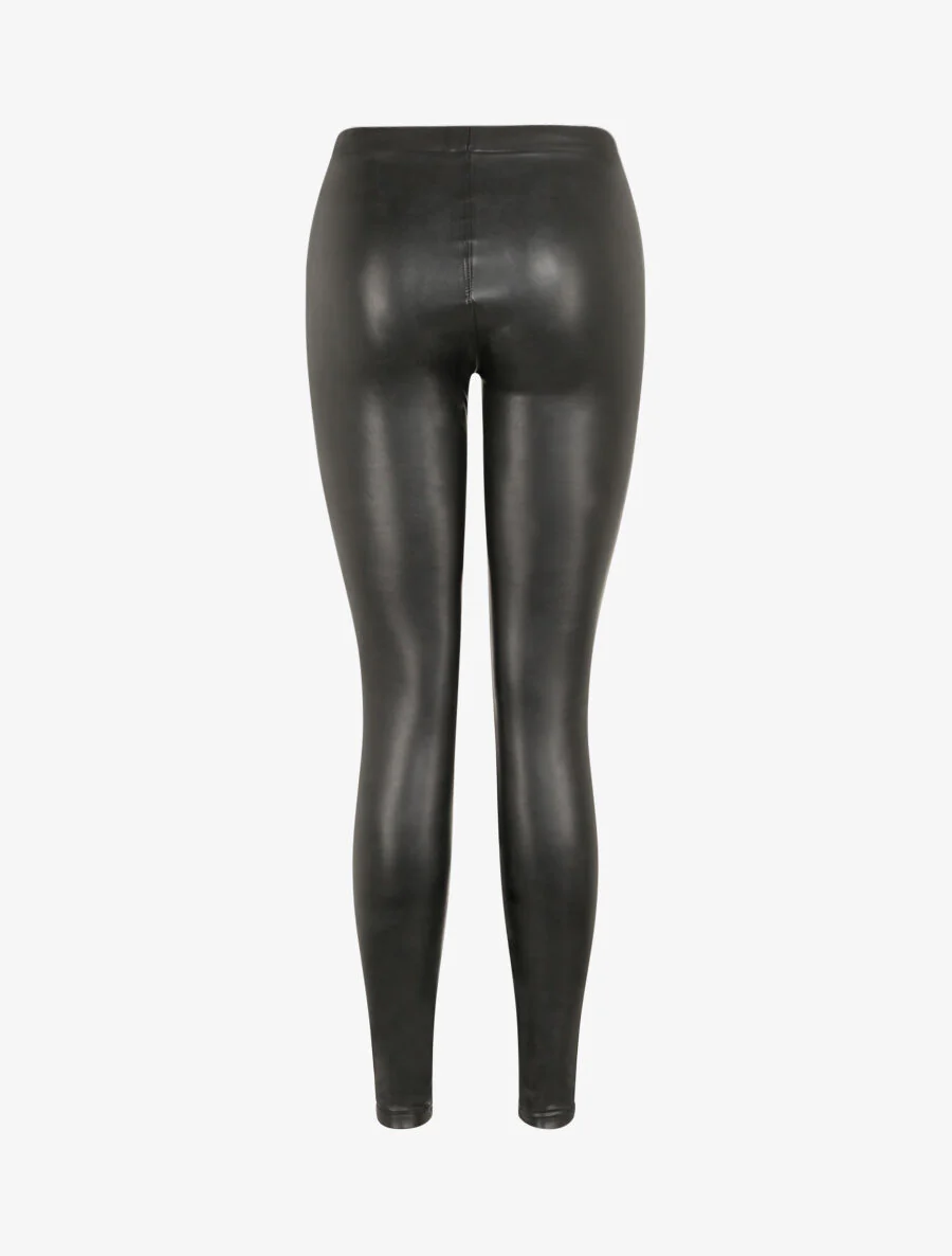 Legging van stretchmateriaal en imitatieleer - Zwart - Image 2