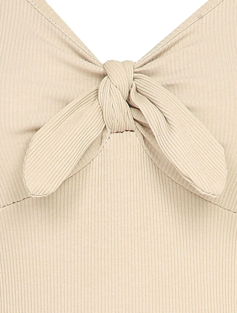 Geribd lichaam met kraag met knoopdetail - Beige - Image 3