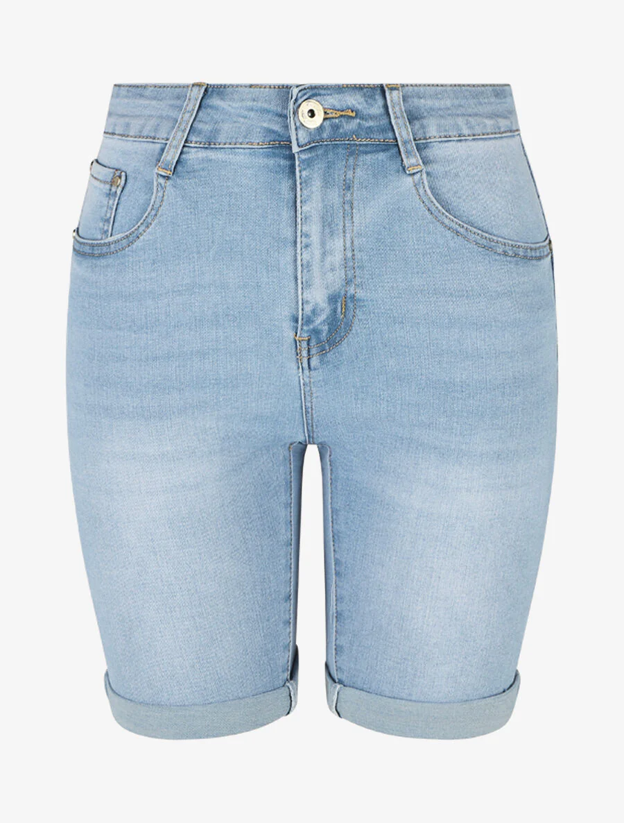 Licht verwassen push-up bermuda met rechte snit - blauw